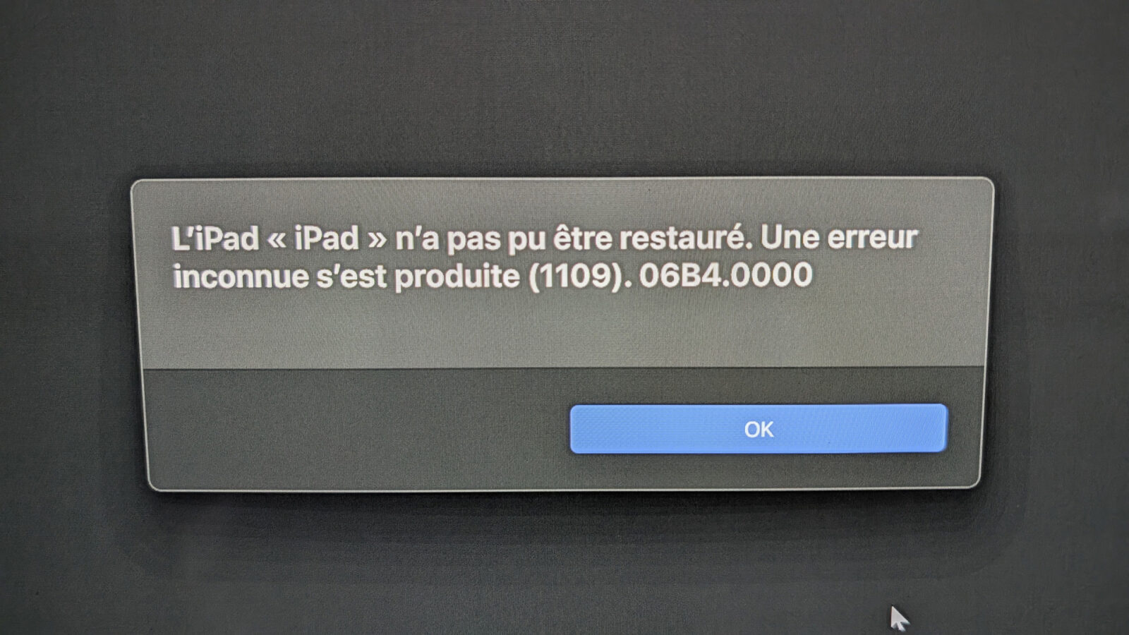 Apple erreur 1109.06B4.0000